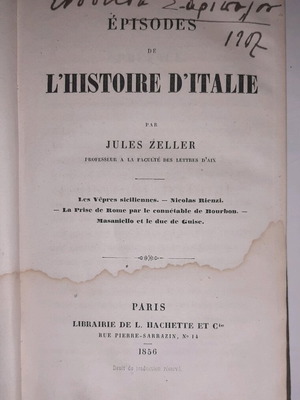 Histoire d'Italie by Jules Zeller like new, 1856 edition