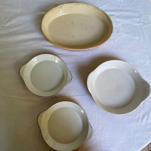 Set of 4 used vintage ceramic and porcelain ovenware