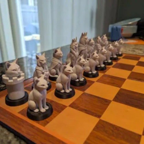 Chess pieces dogs and cats new, printed
