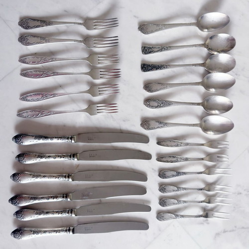Vintage Soviet Cutlery Set 24 Pieces Used, Silver-Plated Melchior USSR 1970s