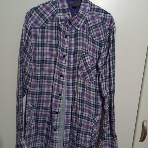 Homini Emerito by Mango men's shirt new, white with purple, blue and green stripes, XL