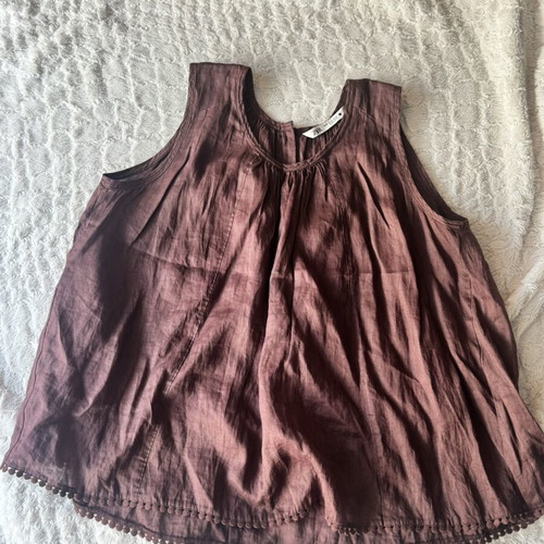 Zara Dusty Plum Flowy Top with Asymmetric Hem and Button Back, Size XS, Like New