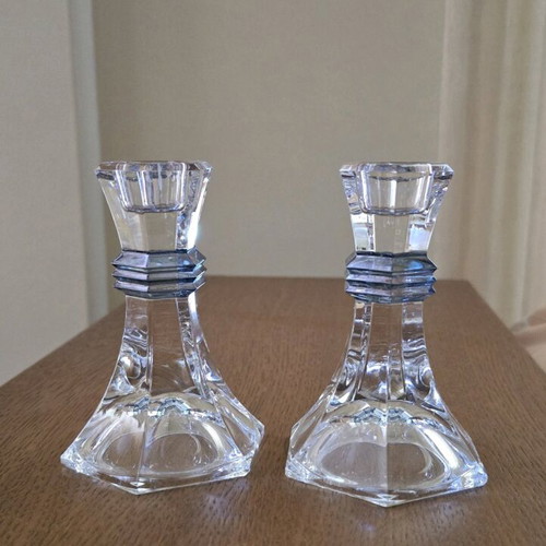 Crystal candlesticks set like new, height 19cm, diameter 9cm base