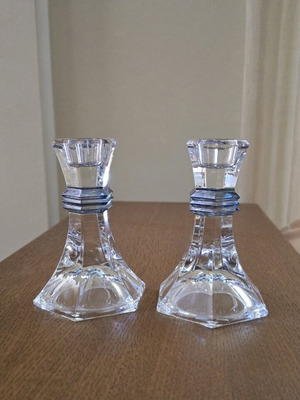 Crystal candlesticks set like new, height 19cm, diameter 9cm base