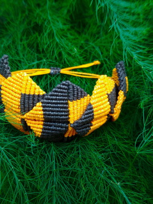 Triangle bracelet with macrame art, handmade, new, brown and yellow