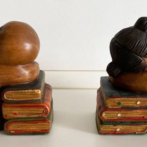 Handmade wooden bookends Asian art, like new