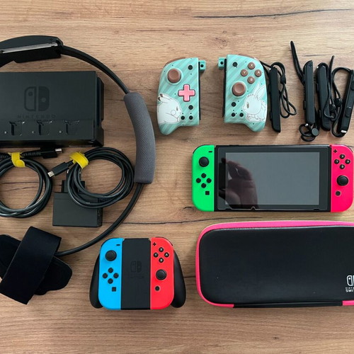 Nintendo Switch V1 console bundle used with Ring Fit and accessories