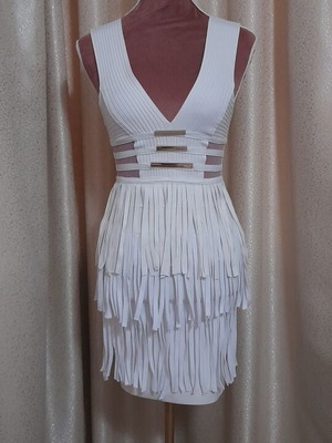 Serendipity white cream bandage dress with fringes, size M
