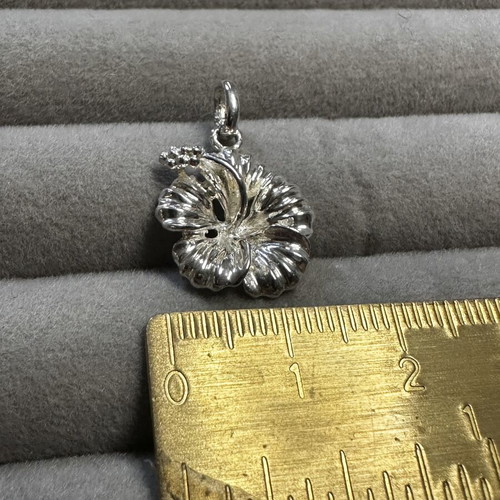 Vintage 3D Hibiscus Flower Sterling Silver Pendant LJG