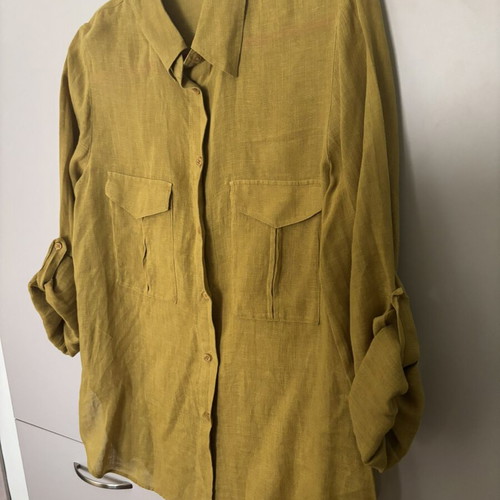 Linen shirt Massimo Dutti like new, mustard olive tone, size M