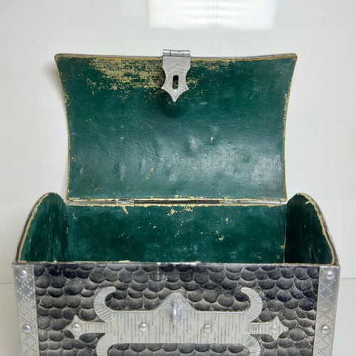 Metal Storage Chest used, Gothic style with medieval symbols