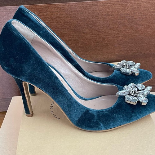 Fairymade petrol velvet pumps like new, 10cm heel, size 39