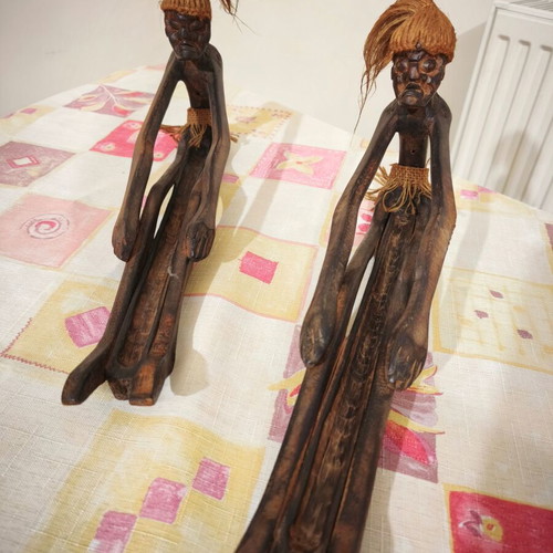 Handmade wooden incense stick set with African figurines like new