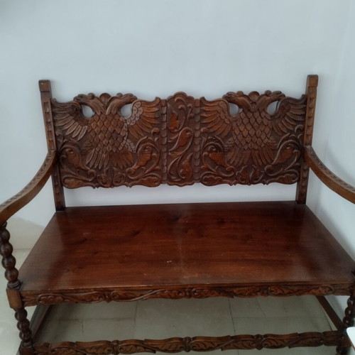Skyrian Handcarved Two-Seater Sofa like new with Hand-Embroidered Pillows