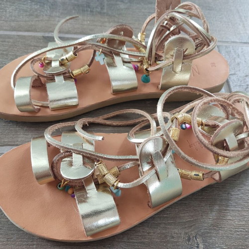 Gladiator Boho Chic Sandals Genuine Leather Size 38 New