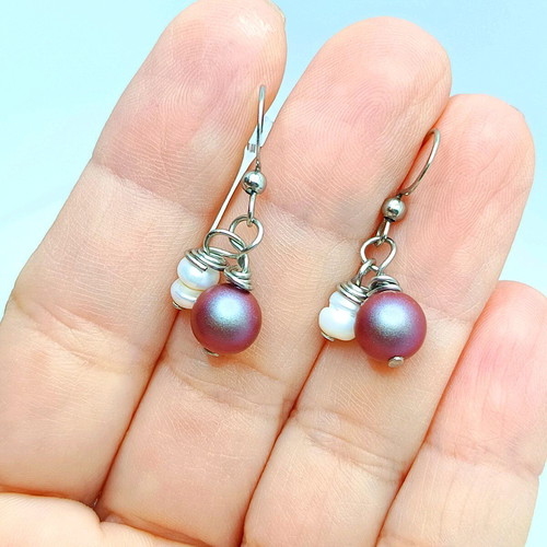 Handmade Earrings with Pearls, Stainless Steel, New