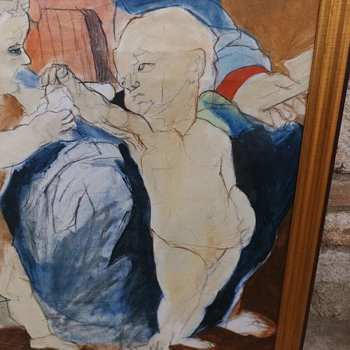 Large Handmade Renaissance Style Painting by Efthymios Kollias used