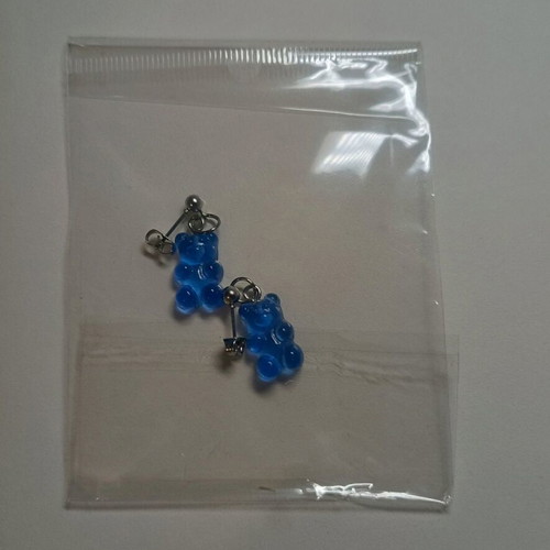 Earrings with acrylic bear new, blue transparent