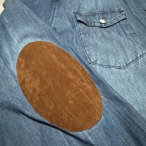 Pull & Bear Denim shirt with leather elbow patches, like new, size L