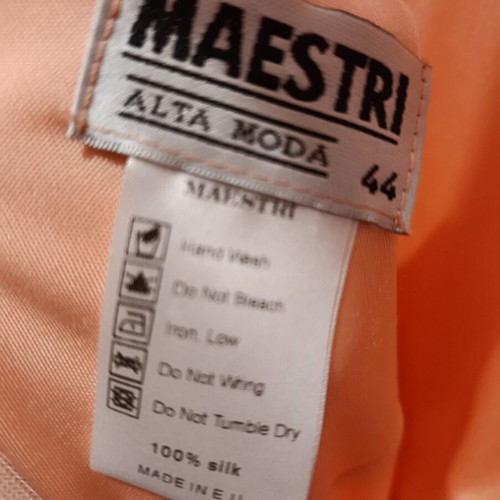 Evening dress Maestri silk peach long with slit and open back like new size small