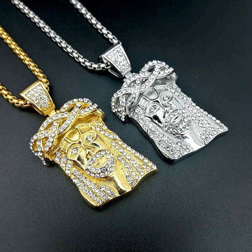 Pendant necklace with Jesus face crystal stainless steel 316L