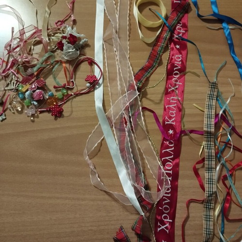 Craft materials like new, ribbons and beads for crafts and packaging