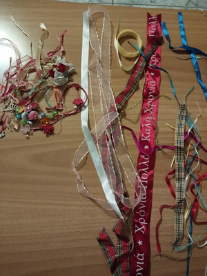 Craft materials like new, ribbons and beads for crafts and packaging