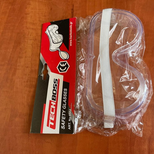Safety glasses for work with transparent polycarbonate lenses and support strap