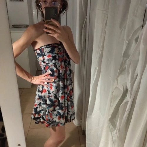 Floral mini dress like new with neck tie, S/M