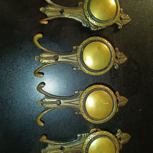 Vintage Brass Wall Hooks Set of 4, Antique Style