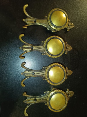 Vintage Brass Wall Hooks Set of 4, Antique Style