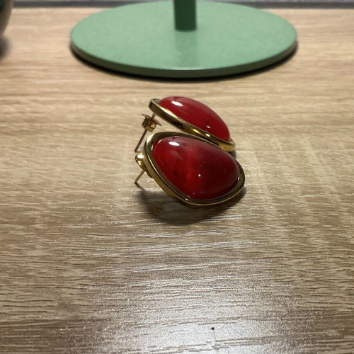 Vintage style earrings with deep red and gold trim