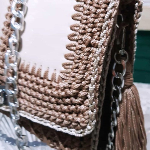 Camel Touch crossbody bag new, knitted with leather flap