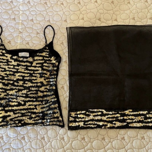 Raxevsky top and scarf set black and gold like new
