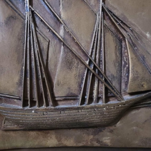 Relief brass ship painting like new