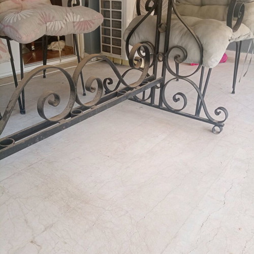 Marble garden table with four chairs used, heavy construction