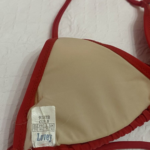 Lovey red bikini used, size S bottom and EU 70B top with removable cups