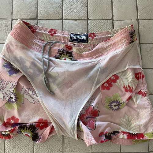 Vilebrequin swim shorts used, pink floral, size XXL, broken elastic