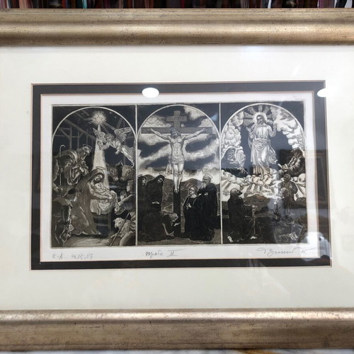 David Bekker woodcut used depicting the birth, crucifixion, and resurrection of Christ