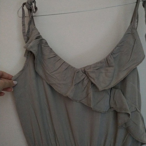 One-piece jumpsuit used, cotton fabric, gray and beige, size M