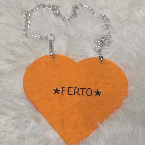 Plexiglass heart with 60cm chain orange new