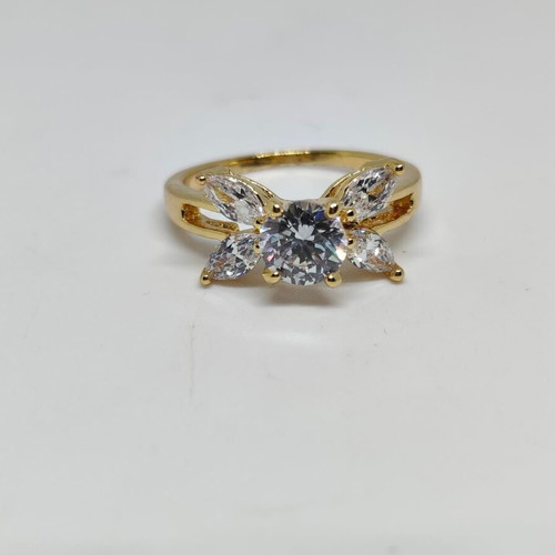 Elegant women's ring with central crystal and decorative petals, like new