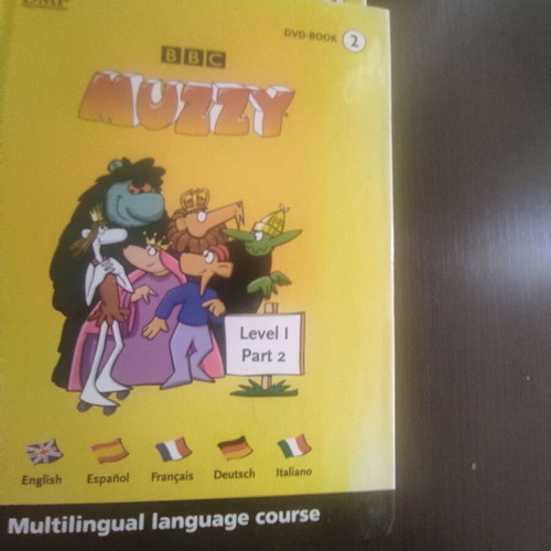 Muzzy language learning books used, pack of 5 books and 3 DVDs