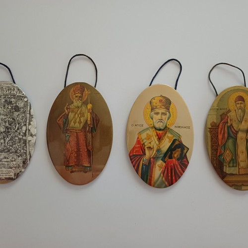 Vintage metal oval religious icons set of 4 used, 1970s-80s