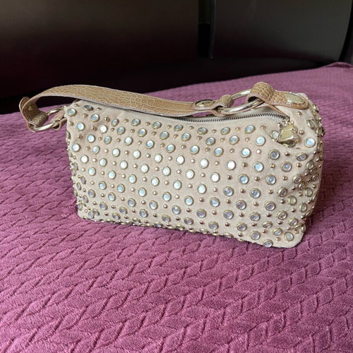 Kathy leather shoulder bag like new with stones beige