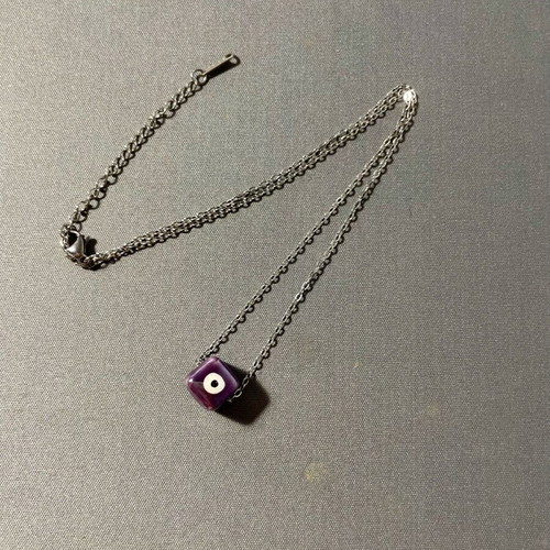Steel necklace with purple evil eye new