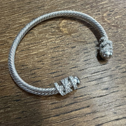 Steel handcuffs bracelet with zirconia new, silver color