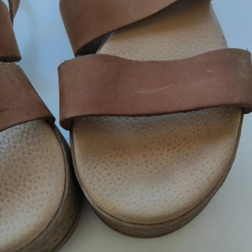 Leather flatforms used, brown sandals with high platform
