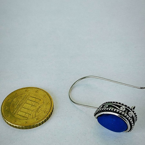 Boho silver teardrop earrings with blue stone