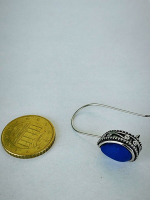 Boho silver teardrop earrings with blue stone